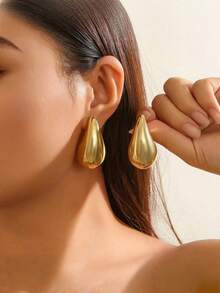 CHICVUE 1 Pair New European And American Fashionable Personalized Small Water Drop UV Gold-Plated CCB Dangle Earrings - Large Water Drop CCB - View 5