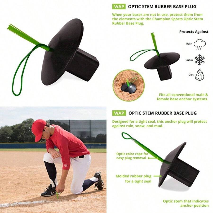 Champion Sports Black Rubber Baseball Anchor Plug Base Plug with Easy View Optic Stem and Rope - negro - Ver 1