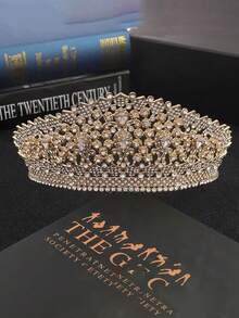 1 pezzo Diadema da sposa in cristallo barocco, adatto per spose, regine, celebrazioni di compleanno, occasioni formali - Dorato - Visualizzare 2