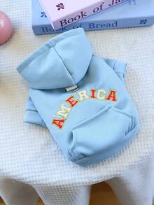 1pc Pet Clothes, Cute Dog/Cat Apparel For Small Dogs, Warm & Comfortable American Style Sweatshirt For Autumn/Winter - Blue - View 8
