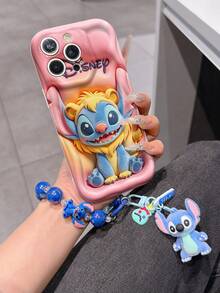 Disney Lilo & Stitch Phone Case With Stitch Charm And Stitch Lanyard - Cute Stitch Protective Case With Lion Costume And Pink Background Design, Equipped With Delicate Stitch Decorative Lanyard And Beaded Bracelet For Easy Carrying, Compatible With IPhone 17, 16, 15, 14, 13, 12, 11 Pro Series, Ideal For Birthdays, Holidays, Anniversaries, Graduation Gifts, Or Any Special Occasion To Surprise Family, Friends, Classmates, And Loved Ones. - 白色 - 查看 3