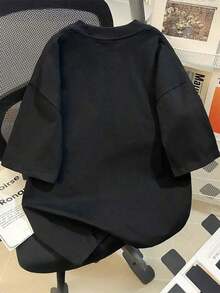 short-sleeveRopa de primavera/verano para mujer, estilo pintado a mano, estampado dálmata, pañuelo para la cabeza, gafas de moda, a la moda, corte holgado, manga corta, cuello redondo, estampado, camiseta de gran tamaño con hombros caídos, SuKCuello Redondo Algodón Tejido Suave Manga Corta Transpirable y Fresca Unisexo100% Cotton - Negro - Ver 3