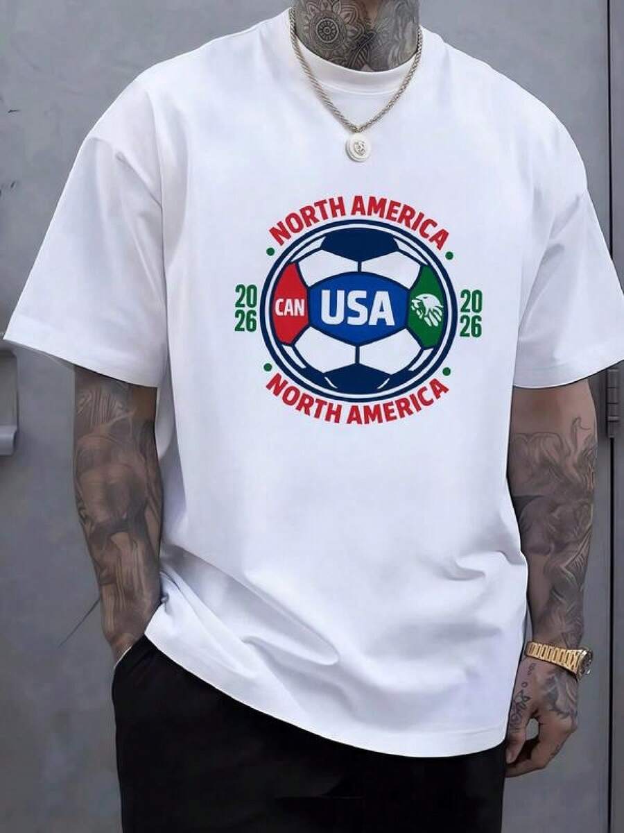 Símbolo del fútbol de Norteamérica 2026 que une Canadá Estados Unidos y México celebrando la pasión continental por el deporte Camiseta de hombre 100% algodón cómoda y moderna - Negro - Ver 1