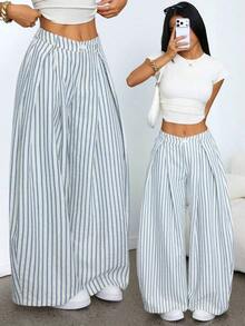 PETITE Pantalones holgados de estilo militar verde del ejército, vintage, casuales y hippies para mujer en verano - Azul - Ver 4