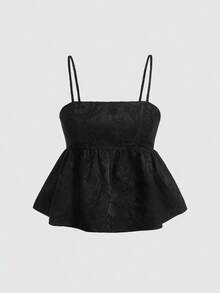 Top de tirantes estilo peplum con diseño jacquard para el Día de San Valentín de verano - Negro - Ver 1