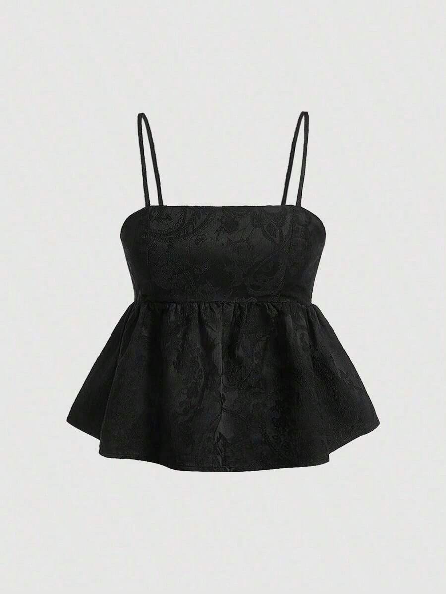 Top de tirantes estilo peplum con diseño jacquard para el Día de San Valentín de verano - Negro - Ver 1