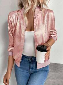 Chaqueta gris con mangas largas y lentejuelas Keke Bloomly, ligera, Chaquetas de punto para mujer, Chaquetas de punto ligeras para mujer, Atuendos de campo para mujer, Ropa vintage para mujer, Ropa de primavera para festivales y vacaciones - Rosa - Ver 2