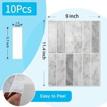 10 Tấm ốp tường tự dính - Gạch ốp tường chống thấm nước cho nhà bếp, phòng tắm, tường, xe RV - Tự lắp đặt dễ dàng, cắt sẵn 10 - Đinh ghim giả gạch - Xem 13