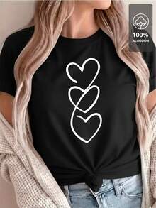 Tela para camiseta con contorno negro de triple corazones - 100% algodón - Negro - Ver 7