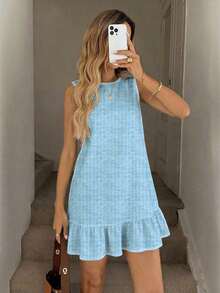 Vestido mini casual con estampado de rayas para mujer, adecuado para primavera/verano - Azul - Ver 4