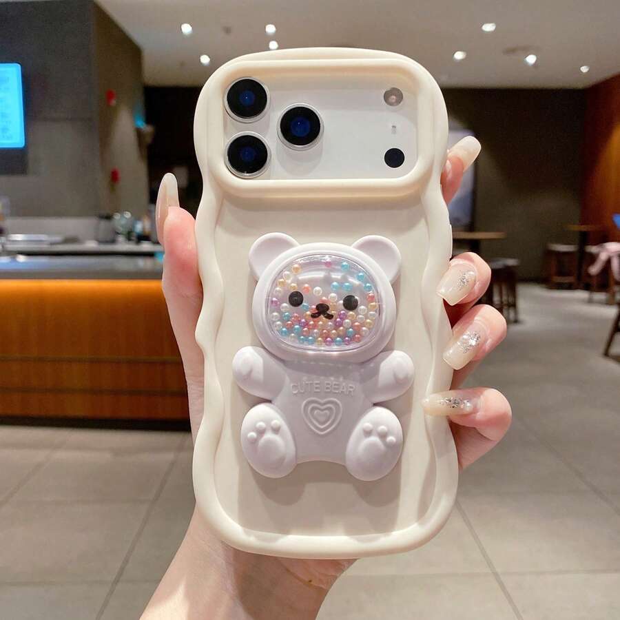 Ốp lưng điện thoại hình gấu dễ thương, kiểu dáng lượn sóng, tương thích với Galaxy S22/23/24/S25/A04/05/06/A07/A17/A14/A15/A16/A24/A25/A34, Note 7/8/9/10/11/12/13/14, 9/10/12/13C/14C/A5, Honor X, HW, C53 C55, và - trắng - Xem 1