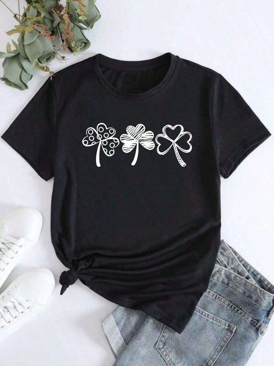 Women's Short-Sleeved T-Shirt With Round Neck, Made Of 100% Pure Cotton Fabric, Soft And With A Fluid Drape, Suitable For Daily Wear, Office, School, Vacation, Camping, Versatile Style, Making Your Summer More Vibrant And Colorful. - màu đen - Xem 1