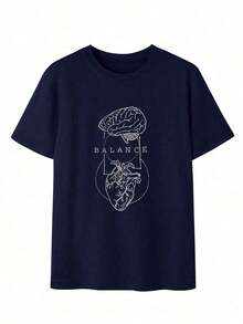 Camiseta de mujer estampada de manga corta para verano, tela de poliéster, estilo multifuncional, corte regular, peso 180 gramos, 1 unidad. - Azul oscuro - Ver 2