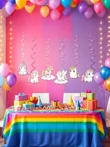6pcs/1pc Unicorn Spiral Hanging Decor, Unicorn Party Decoration Banner, Unicorn Fairy Hanging Decor Party Supplies Suitable For Birthday Theme Party, Graduation Ceremony Decoration, Unicorn Theme Party, Indoor And Outdoor Decoration - Unicorn - View 6