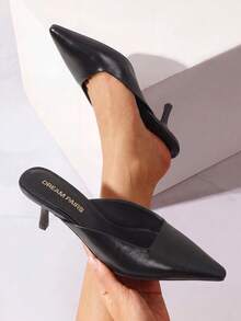 Women's Narrow Square Toe Minimialist Kitten Heel Mules - 黑色 - 查看 1