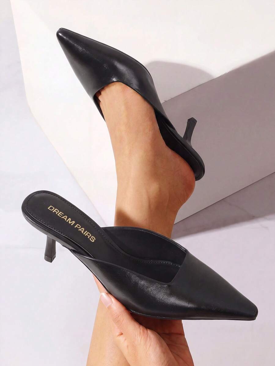 Women's Narrow Square Toe Minimialist Kitten Heel Mules - 黑色 - 查看 1
