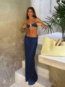 Elegant And Sensual Polka Dot Three-Piece Bikini Set For Women - Blue - View 7