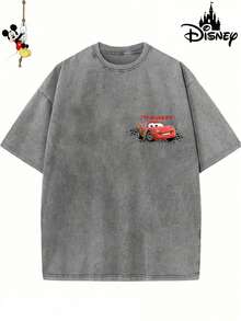 Men's Disney Washed McQueen Detail Tee, Retro Racing Print, Loose Fit, Premium Cotton. - Xám - Xem 3