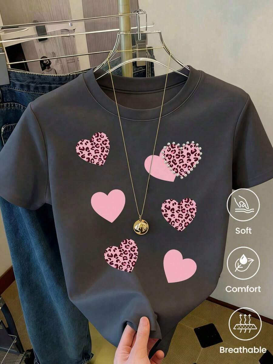 Camiseta de manga corta de moda para primavera y verano de 2026, hecha en México, 180 gramos. Estampado de dibujos animados, modelo de pareja, apta para uso interior o exterior. Cuello redondo, unisex, ideal para oficina y ocio. Paquete de una pieza. - Gris Oscuro - Ver 1