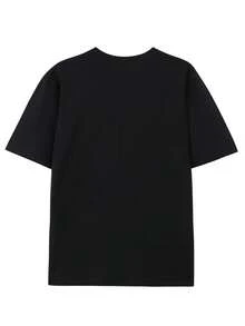 Casual Summer T-Shirt, Watercolor Cat 2D Graphic Print, Loose Fit, Round Neck, Short Sleeve - 黑色 - 查看 2