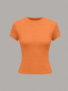 Camiseta casual de mujer de manga corta de unicolor, versátil - Multicolor 8 - Ver 3