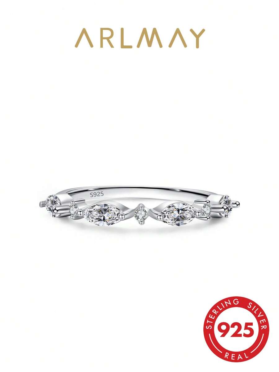Cubic Zirconia Decor Silver Wedding Band Engagement Bridal Jewelry