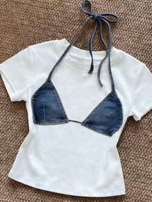 Camiseta de manga corta de cuello redondo ajustada con estampado de leopardo - Blanco 2 - Ver 3