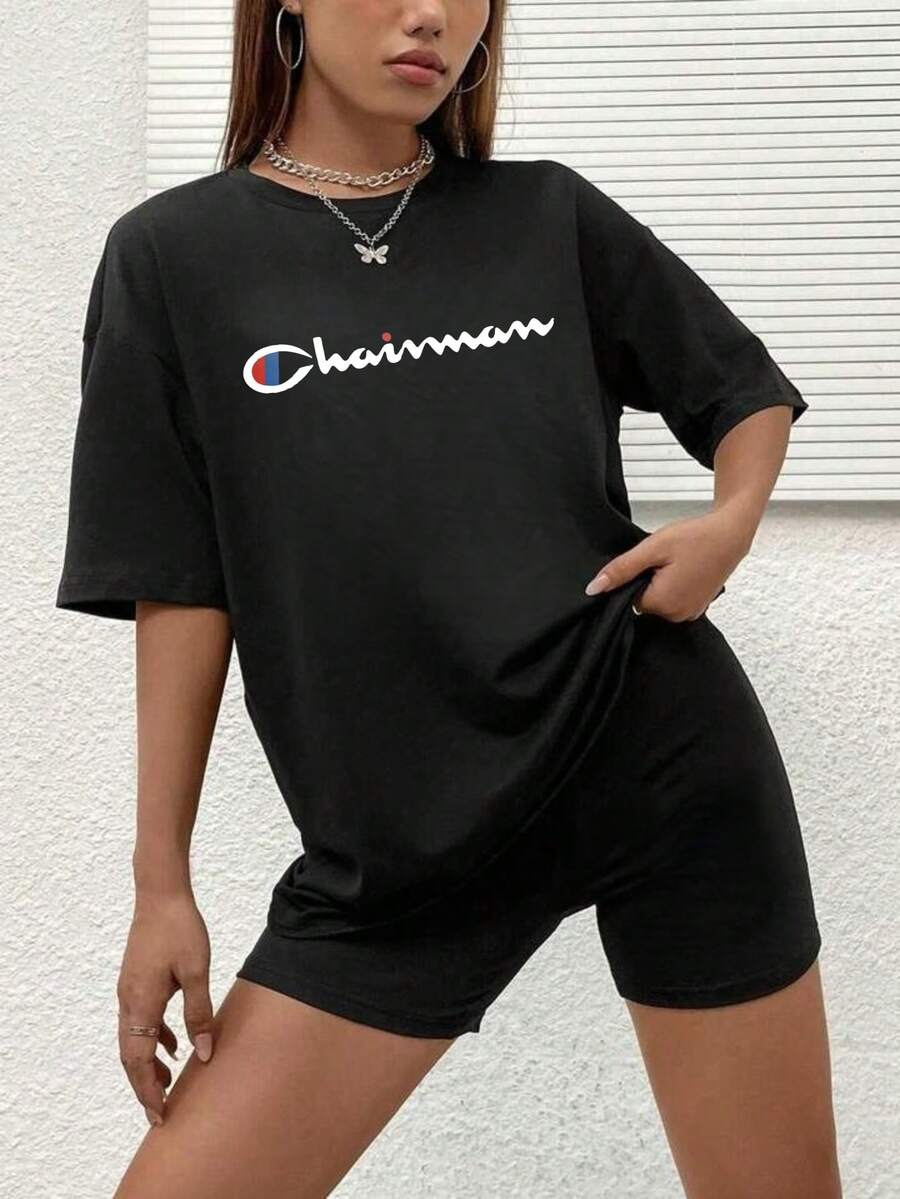 1 Piece 180g Women's T-Shirt, Men's Casual Cotton Crew Neck T-Shirt. Women's Sports T-Shirt. Designed By Y2K Artists In The Bababask Style, Made From 100% Pure Cotton. Creative Cartoon Pattern Design, Comfortable Short Sleeves - 黑色5 - 查看 1