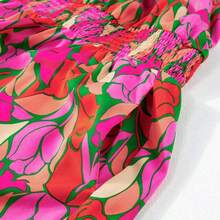 Bohemian Style Rose Print Short Sleeve Low Waist Dress Pink Vacation Summer Elegant - Rosa - Ver 9
