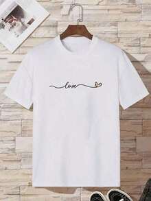 Camisa con estampado de letras para mujer Camiseta casual suelta con estampado gráfico - Blanco - Ver 4
