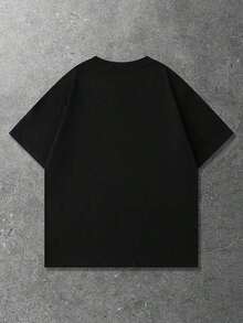 ROMWE MEN Street Life Primavera/Verano, Camiseta Casual de Manga Corta para Hombre con Estampado Gráfico Vintage de Silueta Urbana, Estilo Años 2000 - Negro - Ver 3