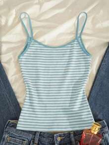 Camiseta de tirantes a rayas minimalista y de moda, regalo para amigos - Azul y blanco - Ver 2