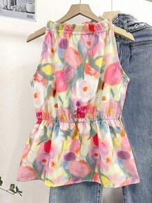 Blusa casual versátil de uso diario con estampado floral y pliegues para mujer - Multicolor 2 - Ver 6