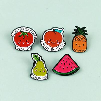 Cute Cartoon Fruit Shaped Brooch, Fashion English Letter Accessory, Alloy Badge Decoration For Men, Women, And Kids