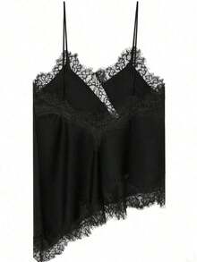 Seelio Nuevo Top de estilo lencería sexy con decoración de encaje, estilo europeo y americano, para mujer, color negro, para verano - Negro F2 - Ver 8