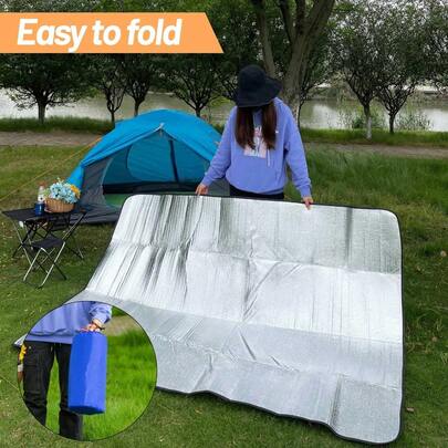 200cm Camping Sleeping Mat Thickened Aluminum Film Waterproof Moisture Proof Picnic Ground Mat Portable Foldable Roll Up Design For Outdoor Hiking Backpacking Travel Beach Tent Floor Pad Cushion Lightweight Insulated Mat For Camping Picnic Park Festival Fishing BBQ Garden Use Durable Easy Carry Summer Outdoor Essentials