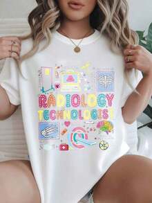 Women's Casual Short Sleeve T-Shirt - Radiologic Technologist Design, Medical Equipment And Anatomical Symbols, Crew Neck, Summer Top, Machine Washable, Ladies' T-Shirts, Casual Wear, Modern Style, Comfortable Fit

Black - 白色 - 查看 7