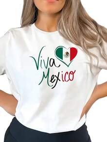 Women's Casual Crew Neck T-Shirt, Limited Edition, Printed Design, Loose Fit Crew Neck, Breathable Medium Stretch Fabric, Machine Washable, Versatile Top For All Seasons, Suitable For Daily Wear, Fun Design, Comfortable Material, Modern Style, Lightweight Cotton. - White - View 12