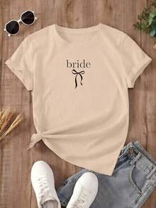 Camiseta oversize color crema de verano para mujer con estampado "Mama" de leopardo y cerezas Playera holgada de cuello redondo con diseño de letras de leopardo y cerezas con lazo - YH615 - Albaricoque - Ver 2