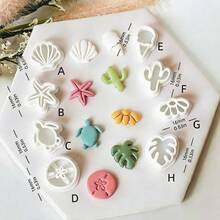 Bộ 8 khuôn cắt đất sét polymer hình bãi biển, hình sao biển, rùa màu hồng pastel, dụng cụ thủ công để làm khuyên tai, trang sức phong cách Boho, quà tặng thủ công mùa hè. - trắng - Xem 2