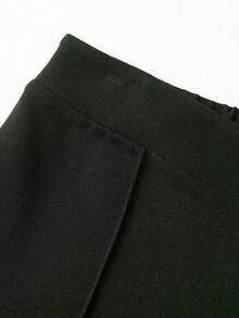 Pantalones anchos de cintura alta de unicolor de uso casual para mujeres - Verde militar - Ver 7