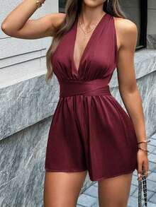 Mono elegante y sexy con espalda descubierta y lazo de Unadoll, adecuado para citas, vacaciones, playas, San Valentín, fiestas de cumpleaños, uso al aire libre en verano - Burdeos - Ver 7
