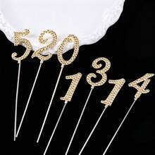 1pc/10pcs 0-9 Gold Diamond Cake Topper Decorations, Suitable For Birthday Wedding Party Cake Decor - Gold - View 4