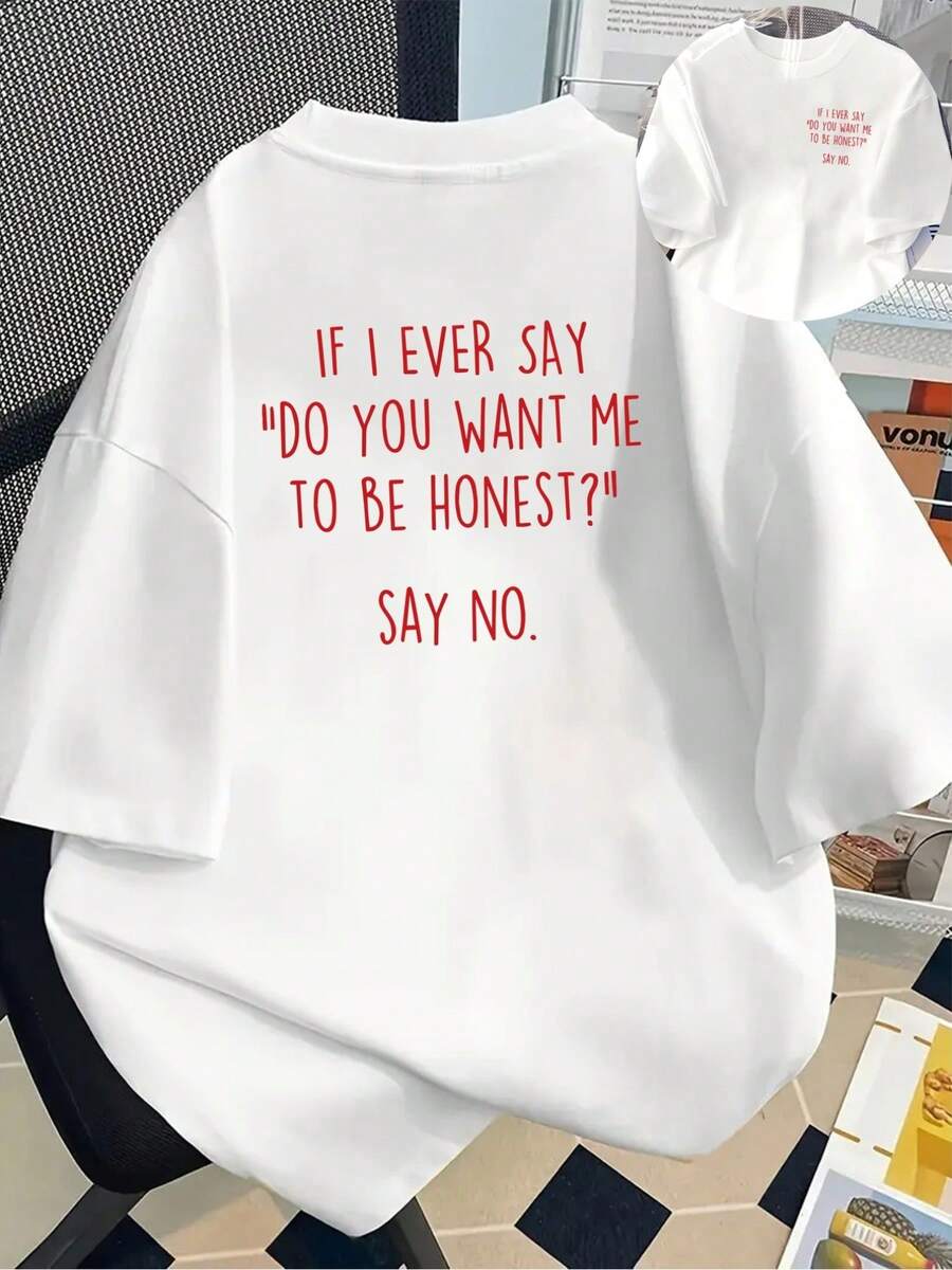 T-Shirt With A Print On The Front And Back, Featuring A Direct And Honest Warning Print, Casual Short-Sleeved Top With A Round Neck For Women, Comfortable Fit, Soft-Touch Fabric, Classic Design, A Must-Have Fashion Item For Women - Lightweight And Soft Fabric. - 白色 - 查看 1