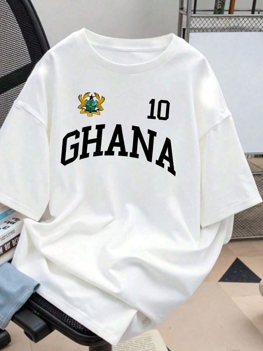 Camiseta de verano para mujer - Diseño estampado del equipo nacional de Ghana, sencilla y cómoda, talla S, camiseta casual de cuello redondo - Estilo vintage urbano, camiseta unisex de algodón holgada de manga corta con cuello redondo - Tops de verano de talla grande, camisetas blancas, camisetas gráficas para mujer, conjuntos para vacaciones tropicales, conjuntos para vacaciones de mujer, conjuntos para conciertos de mujer, conjuntos para el 4 de julio para mujer, 100% algodón. - Blanco - Ver 1