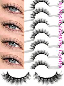 ENCHUW 7 Pairs Lashes Natural Look Faux Mink Eyelashes Extension Fluffy Eyelashes Lashes Extension Makeup Tool For Daily Wear - Black - View 1