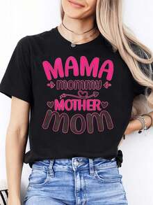 NewSummerCasualCamiseta de mujer para el Día de la Madre, de cuello redondo, a la moda, casual, de manga corta, para deportes diarios, con estampado destacado, adecuada para regalar a amigos y familiares, ropa de mujer-Vintage Street Style Unisex Loose Cotton Short Sleeve Crew Neck T-Shirt - Negro - Ver 6