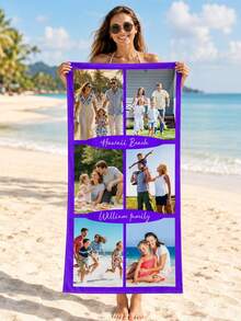 1 Piece Of Customizable Vacation Photo Beach Scarf - Available In Multiple Colors, Text And Photo Customization, Soft Polyester Blended Fabric, Quick-Dry And Sand-Resistant, Rectangular Pool/Beach Scarf, Printed With Bright Swimwear Patterns - Ideal Personalized Vacation Gift - Multicolor - View 5