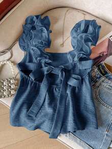 Frenchy Top de camisola elegante sin mangas con volantes en el bajo, de unicolor, para el verano - Azul - Ver 6