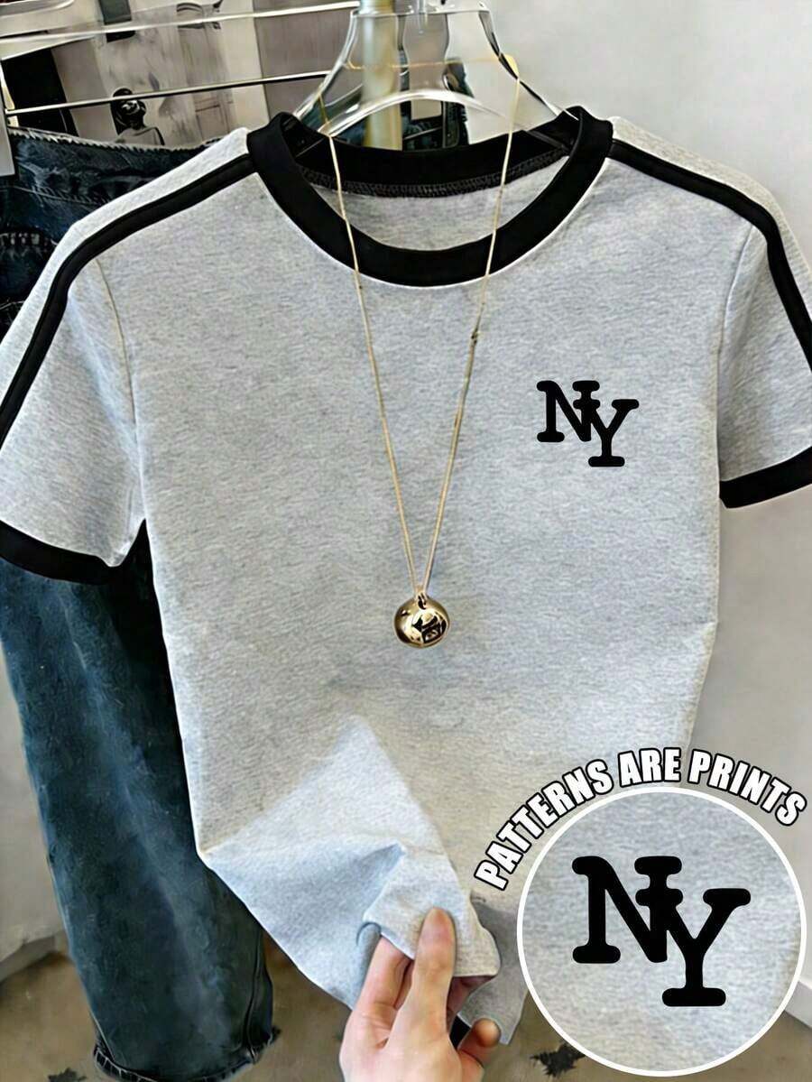 Camiseta casual para mujer - Camiseta de bloques de color con estampado de patrón de Nueva York, top ligero de verano para uso diario - Multicolor - Ver 1